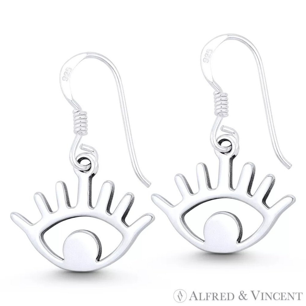 Evil Eye W Lash Luck Charm Dangling Hook Earrings In 925 Sterling Silver 23$